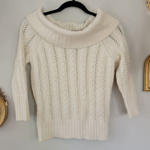 Cream express cashmere merino wool blend off shoulder corded sweater soft